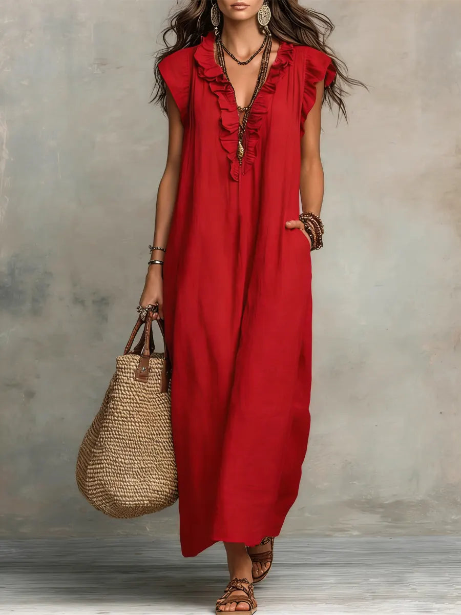 Camelia | Long Bohemian Dress in Linen and Cotton