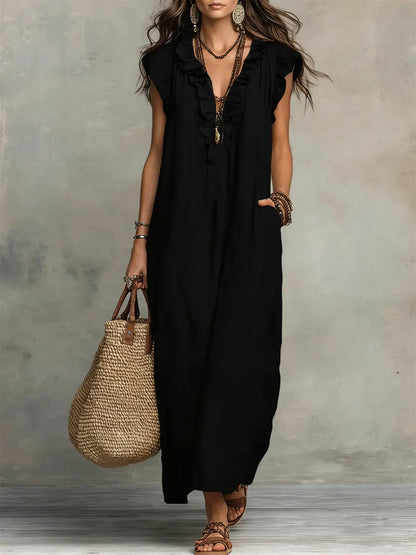 Camelia | Long Bohemian Dress in Linen and Cotton