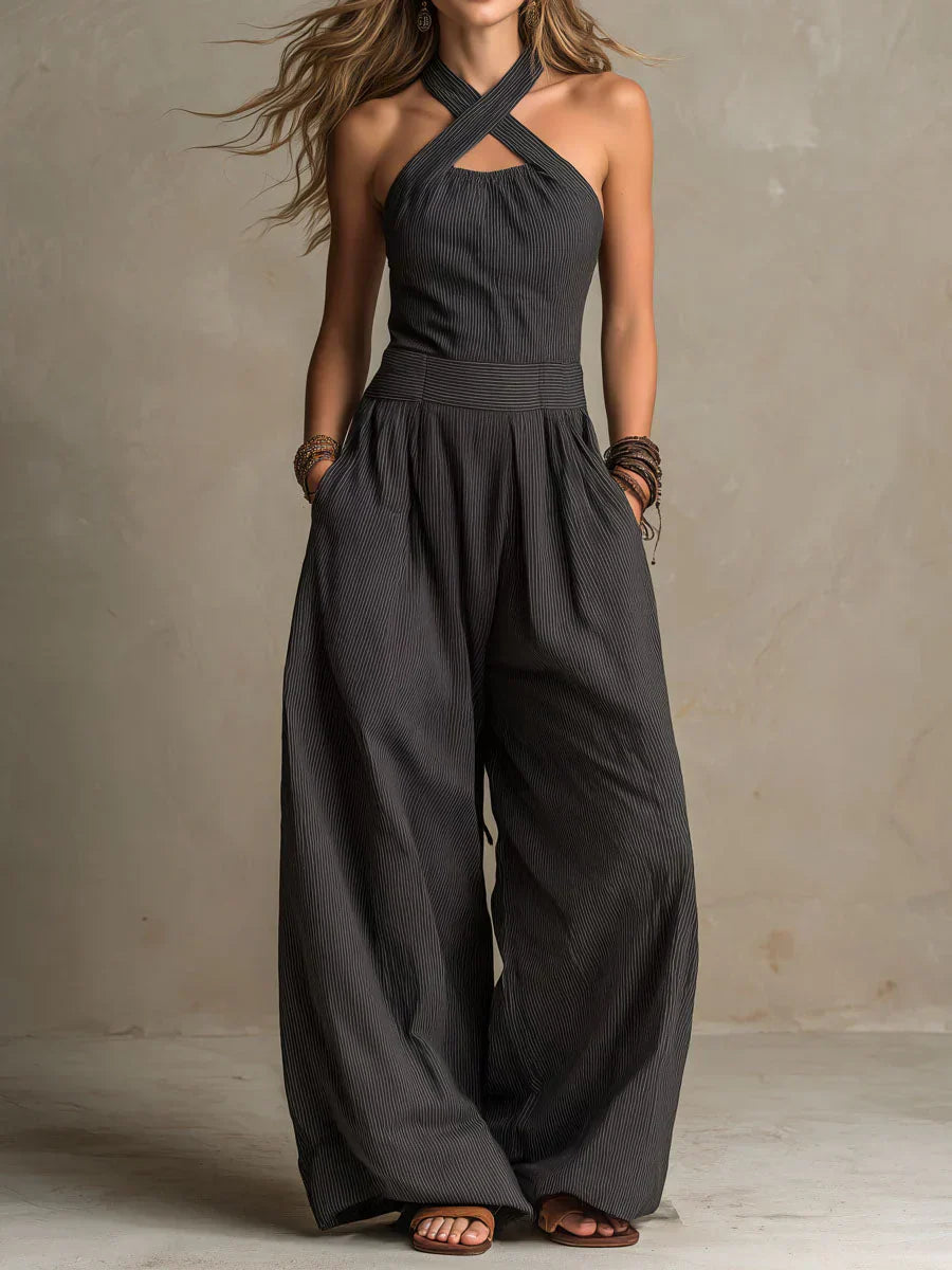 Bianca | Linen and Cotton Jumpsuit with Elegant Crossed Neckline