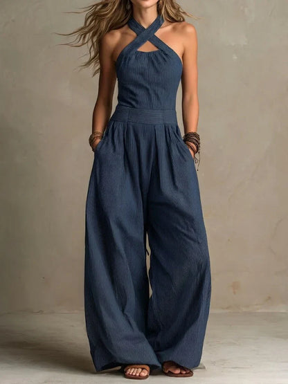 Bianca | Linen and Cotton Jumpsuit with Elegant Crossed Neckline