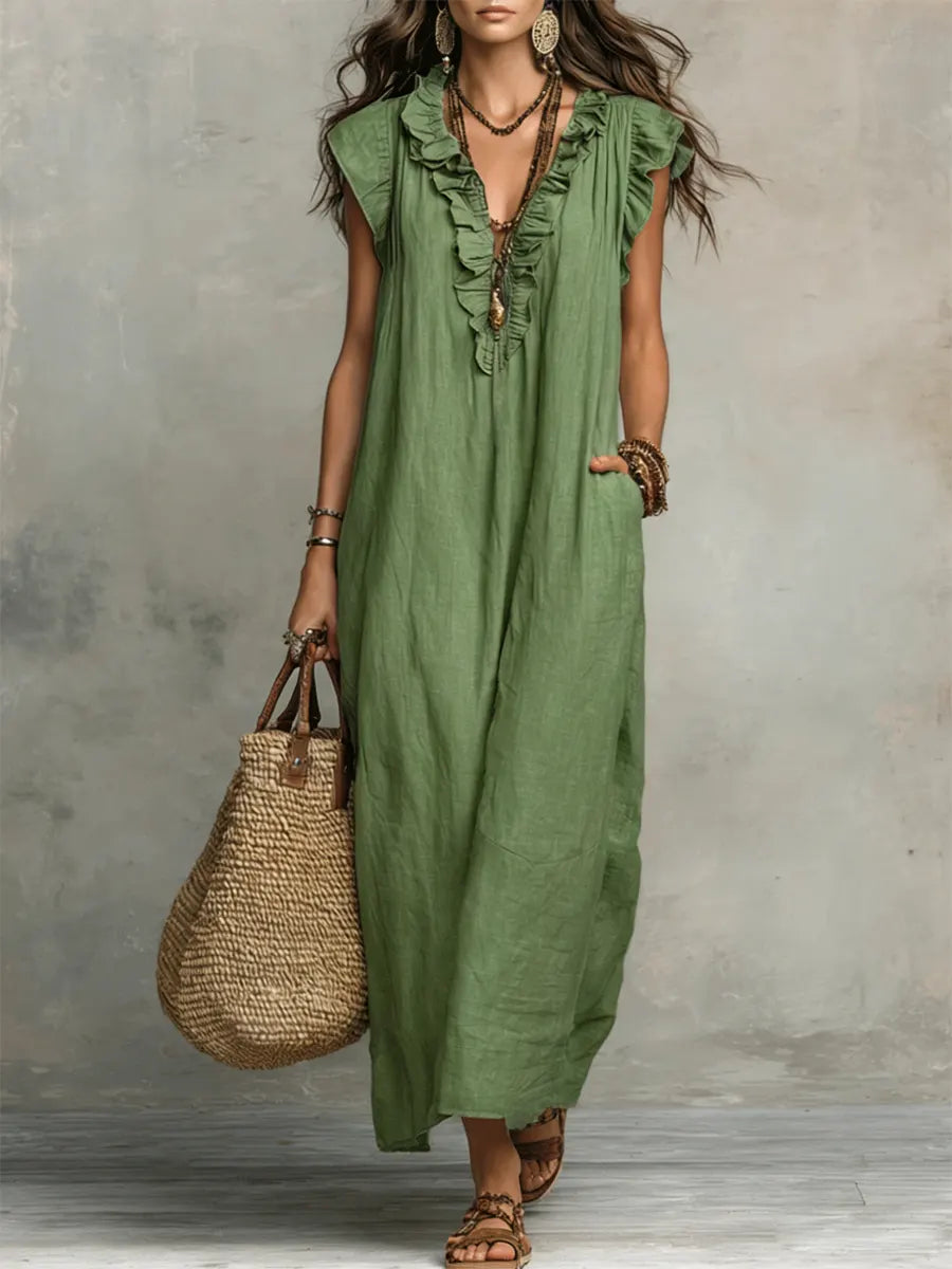 Camelia | Long Bohemian Dress in Linen and Cotton