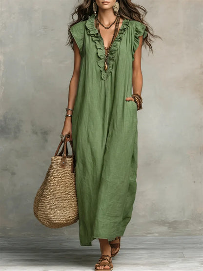 Camelia | Long Bohemian Dress in Linen and Cotton