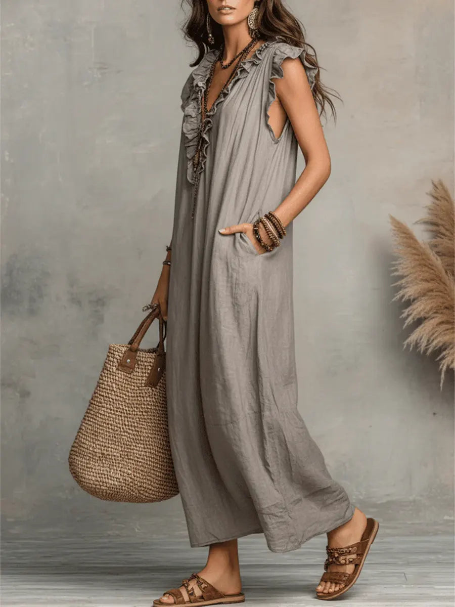 Camelia | Long Bohemian Dress in Linen and Cotton