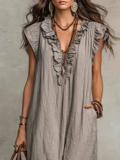 Camelia | Long Bohemian Dress in Linen and Cotton