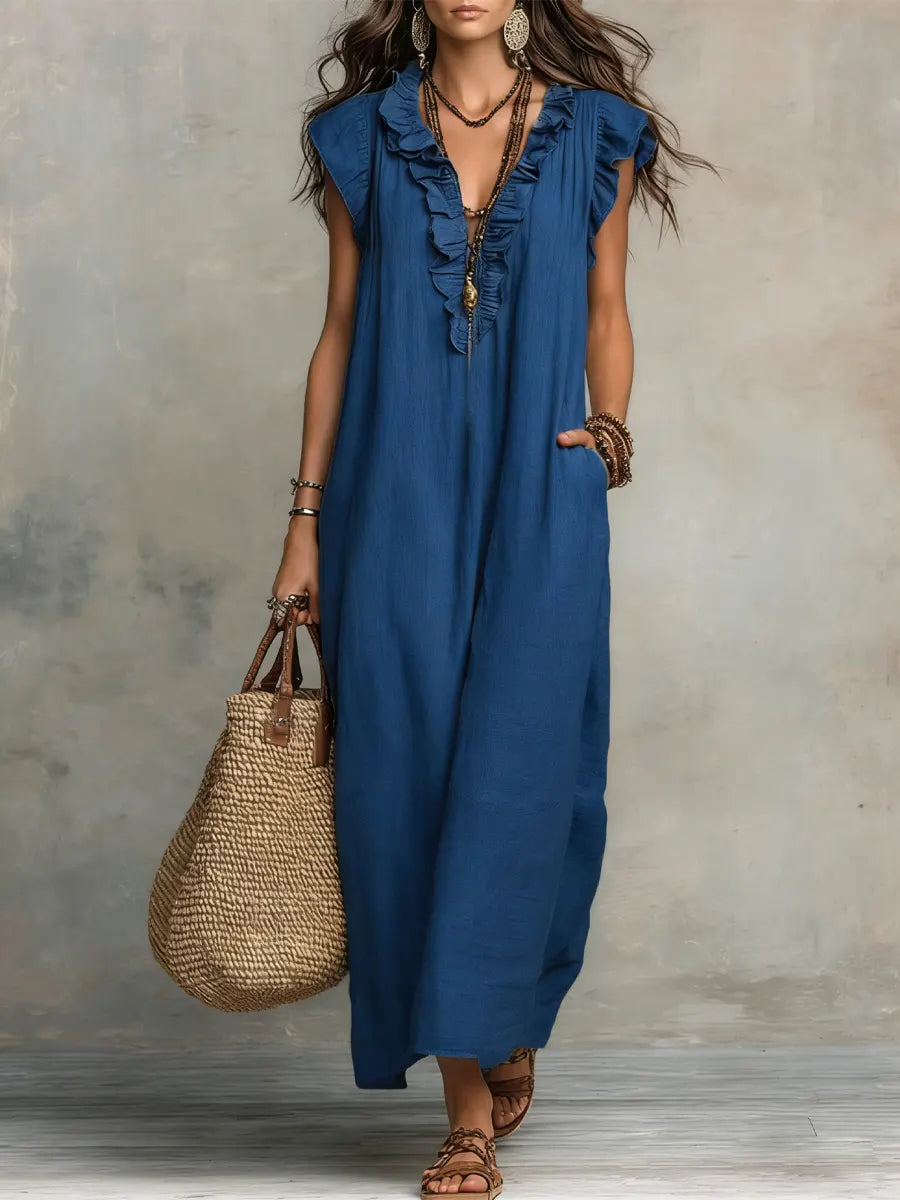 Camelia | Long Bohemian Dress in Linen and Cotton