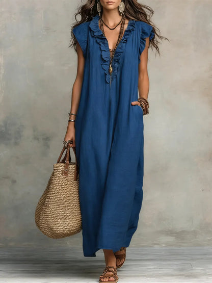 Camelia | Long Bohemian Dress in Linen and Cotton