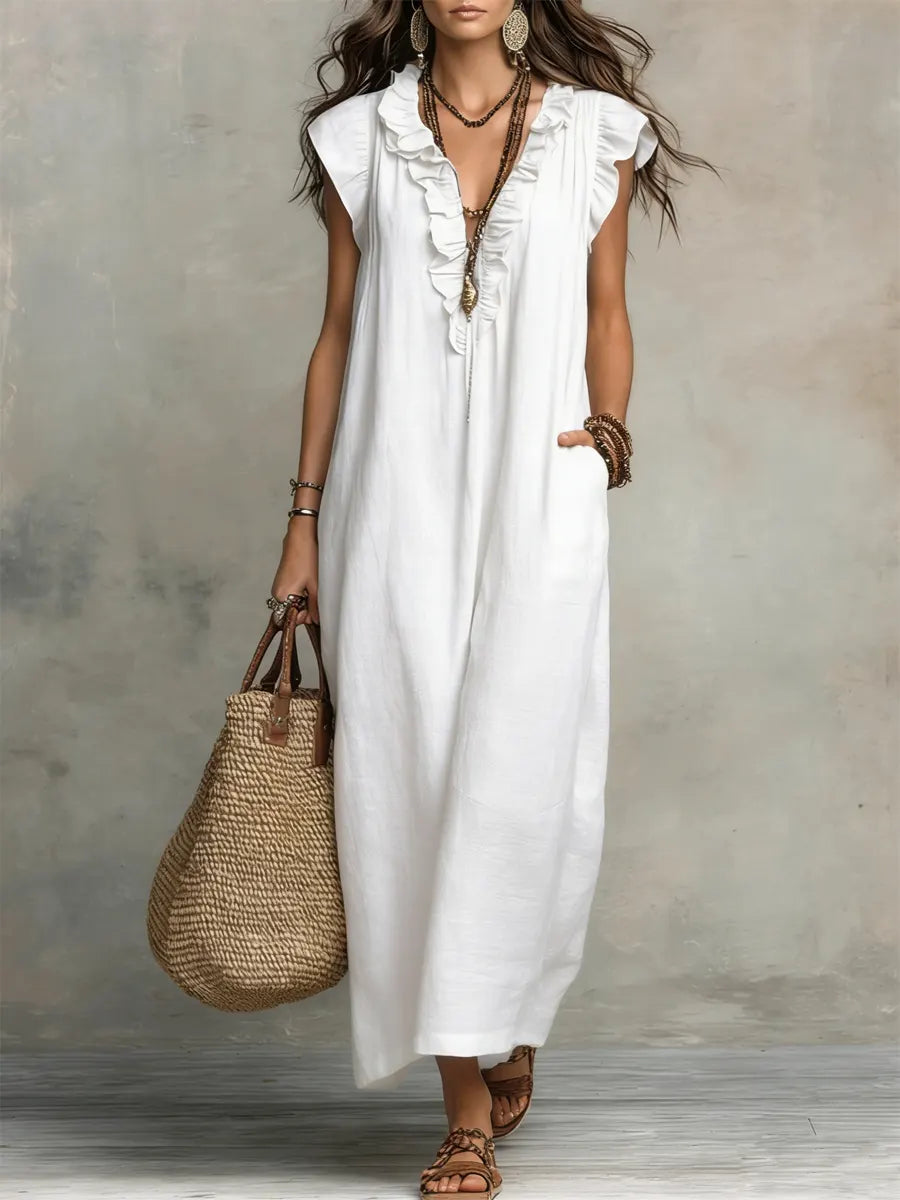 Camelia | Long Bohemian Dress in Linen and Cotton