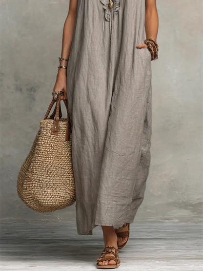 Camelia | Long Bohemian Dress in Linen and Cotton