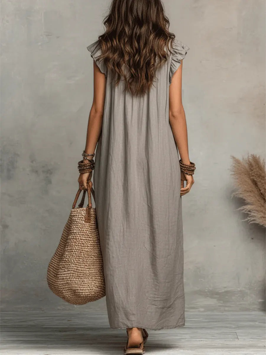 Camelia | Long Bohemian Dress in Linen and Cotton