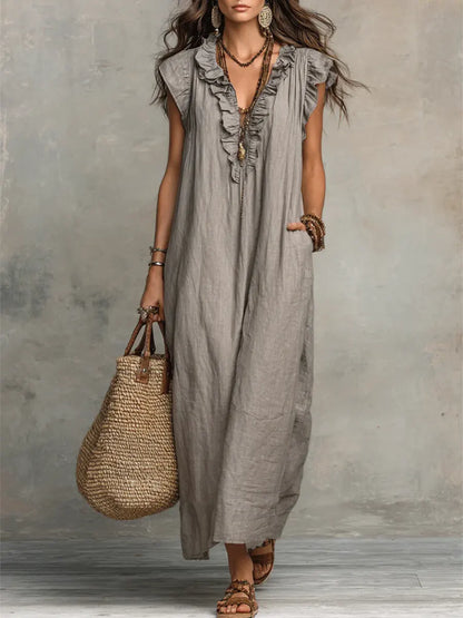 Camelia | Long Bohemian Dress in Linen and Cotton
