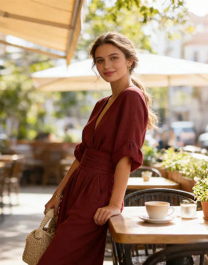 Kloe – Elegant V-Neck Wide-Leg Jumpsuit