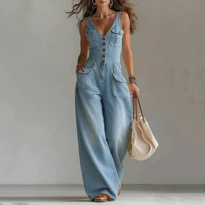Melody - Sleeveless Denim V-Neck Jumpsuit