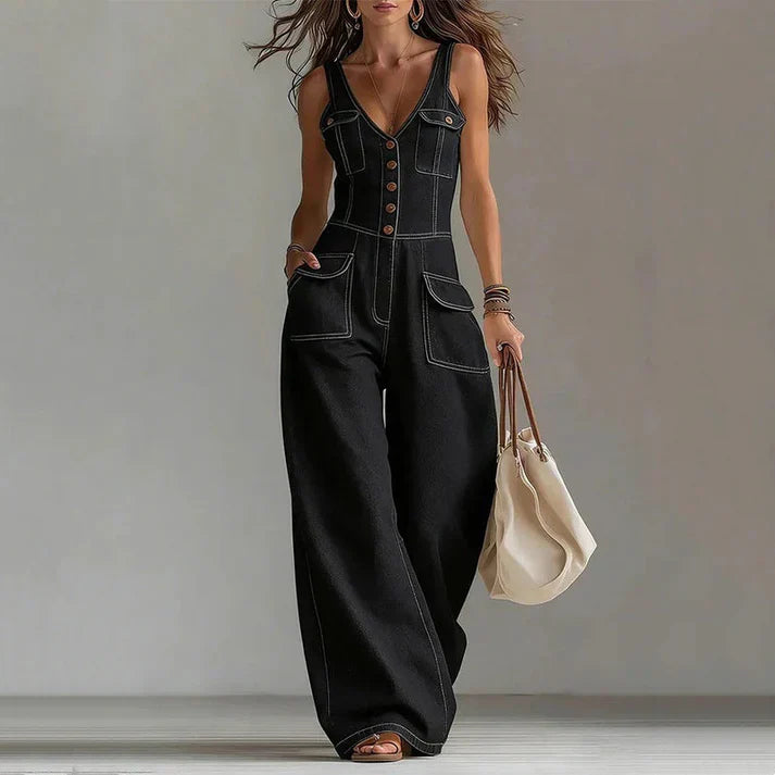 Melody - Sleeveless Denim V-Neck Jumpsuit