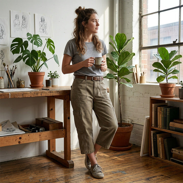 Nina - Casual Cargo Capri Trousers with Pockets